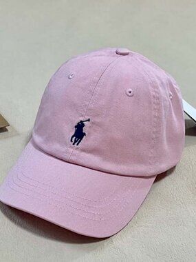 Ralph Lauren Pink Baseball Cap with Navy Polo Logo